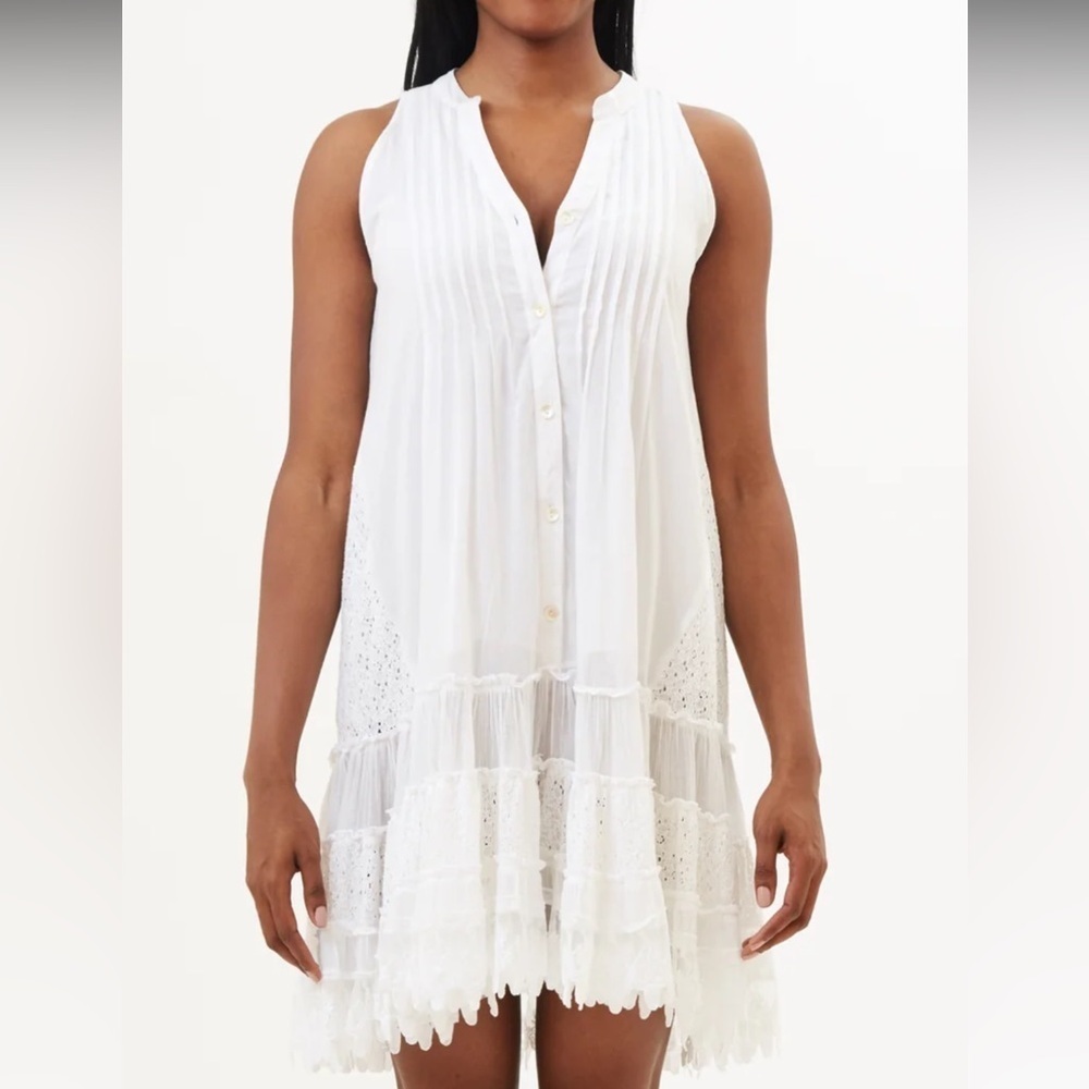 White Sleeveless Lace Dress button down boho flowy small - Picture 2 of 15